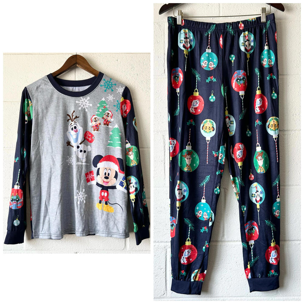 Disney 100 Christmas Ornaments Olaf Stitch 2 Piece Pajama Set Women's Medium
